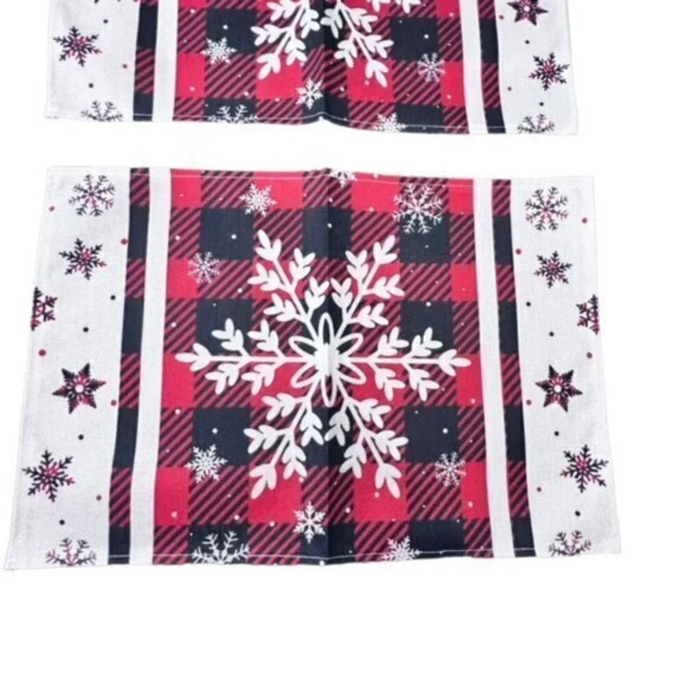 Winter Plaid Snowflakes Table Placemats Set Of 4 NEW Cottage Farmhouse Christmas